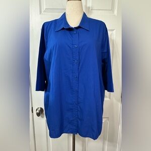 Royal Blue Shirt Women's XXL Button Down 3/4 Wide sleeve